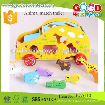 Nouveaux jouets de voiture de design remorque de combat d&#39;animaux OEM jouets d&#39;artisanat en bois pour enfants EZ5110